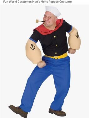 Fun World Men’s Popeye Sailor Costume - Black, Blue & Red